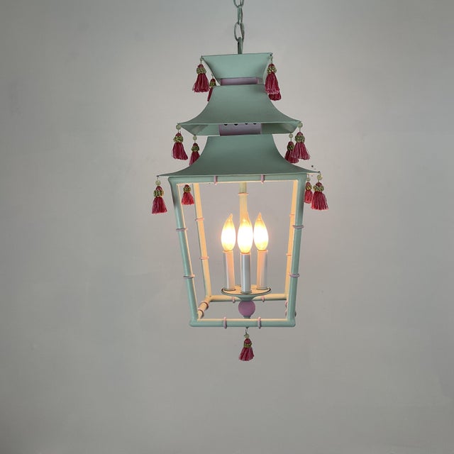 Metal 1960s Painted Metal Pagoda Lantern With Silk Tassels For Sale - Image 7 of 8