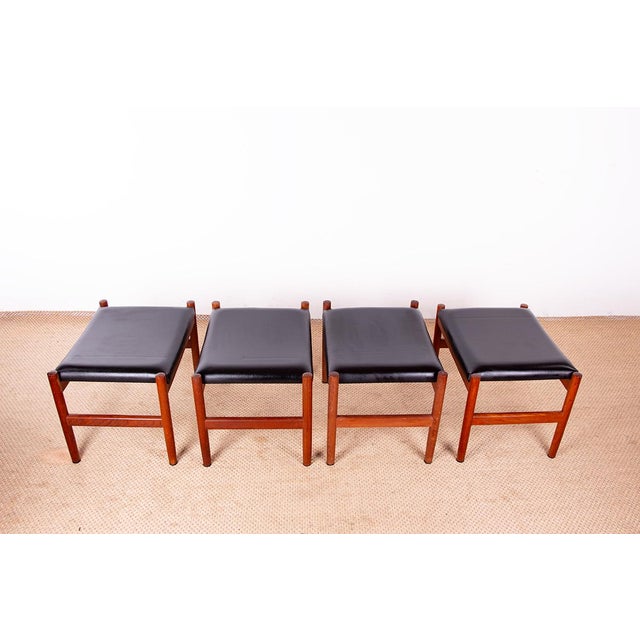 Black Danish Model 40 Stools in Teak and Black Leather by Hugo Farndsen for Spottrup, 1960s, Set of 4 For Sale - Image 8 of 16