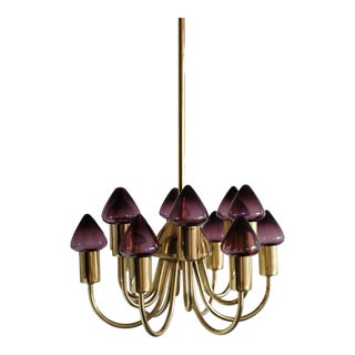 1960s Brass and Glass Chandelier T-808 by Hans-Agne Jakobsson For Sale