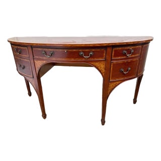 George III Style Mahogany Bow Front Inlaid Sideboard. Made in England. For Sale