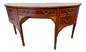 George III Style Mahogany Bow Front Inlaid Sideboard. Made in England.