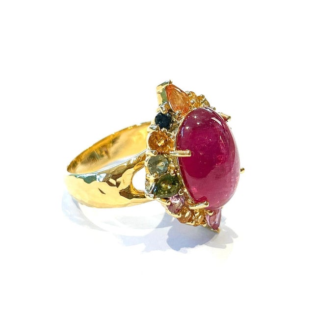 Late 20th Century Bochic “Capri” Vintage Ruby & Multi Sapphire Ring Set In 18K Gold & Silver For Sale - Image 5 of 11