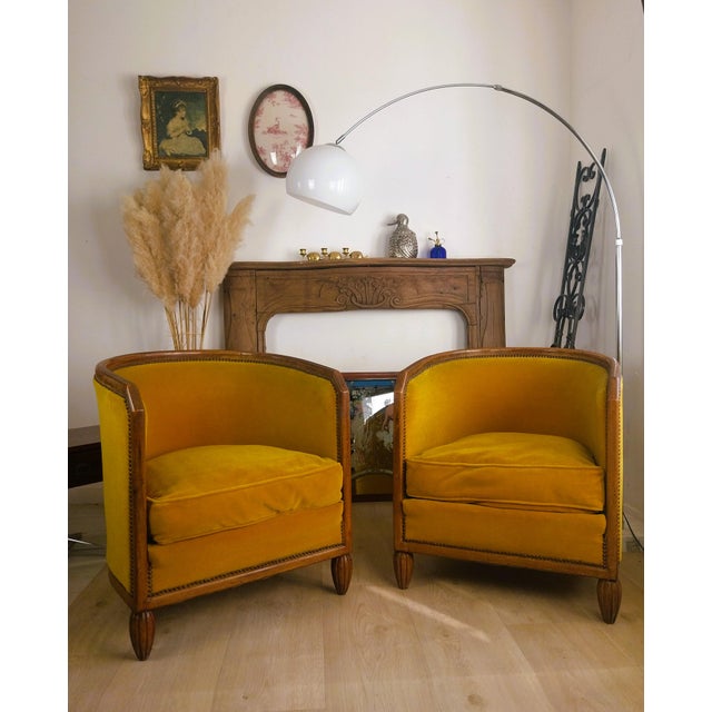 Art Deco Barrel Chairs in Velvet, 1930, Set of 2 For Sale - Image 15 of 15