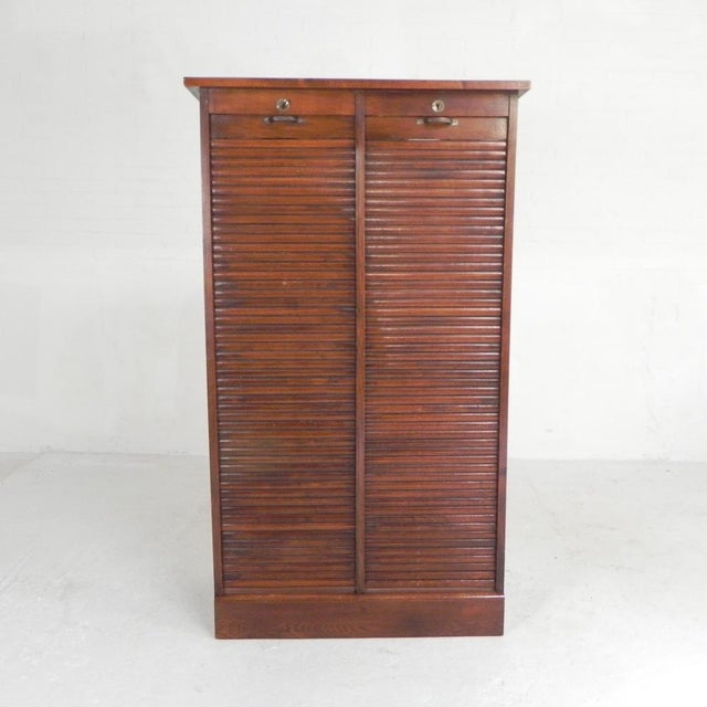 Brown Oak Roller Shutter Cabinet, 1930s For Sale - Image 8 of 18