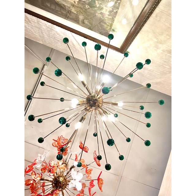 2020s Contemporary Green “Star” Murano Glass Sputnik Chandelier For Sale - Image 5 of 10