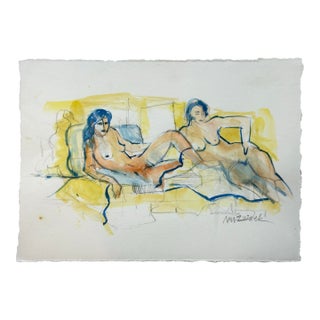Ménage Figurative Nude Watercolor Original For Sale