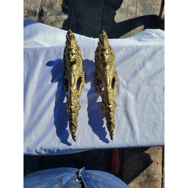 19th C French Ormolu Bronze Mounts Pair Gilt Gold Female Face Appliques For Sale - Image 11 of 13