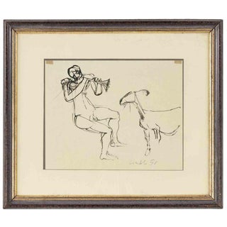 Claudio Cintoli, Sheperd, 1958, Ink Drawing, Framed For Sale