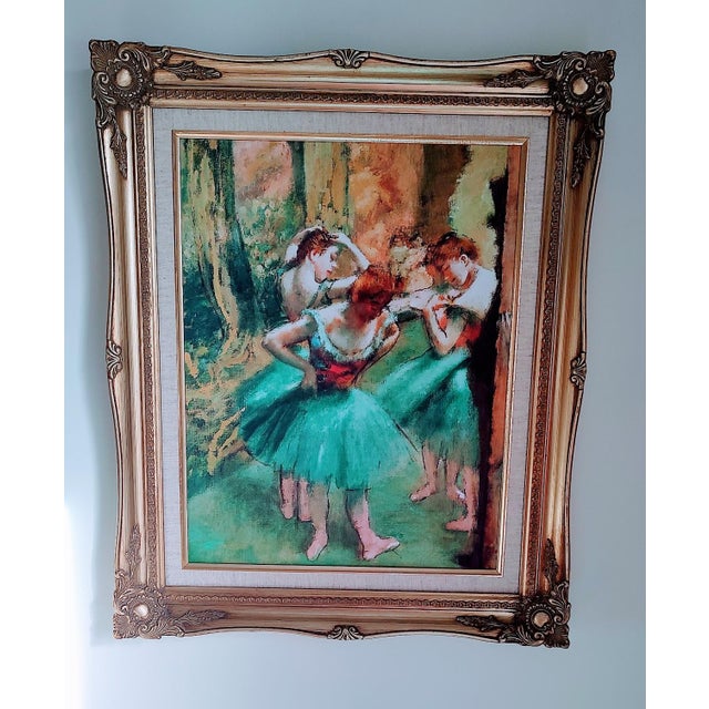 Traditional 1960s "Dancers in Pink and Green" by Edgar Degas Reproduction in Vintage Frame For Sale - Image 3 of 4