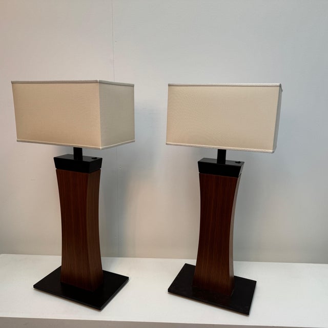 Large Architectural Wood and Metal Table Lamps, 1960s, Set of 2 For Sale - Image 3 of 9