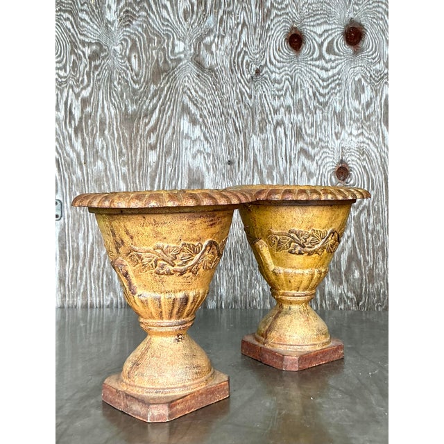 Vintage Boho Wrought Iron Urns - A Pair For Sale In West Palm - Image 6 of 6