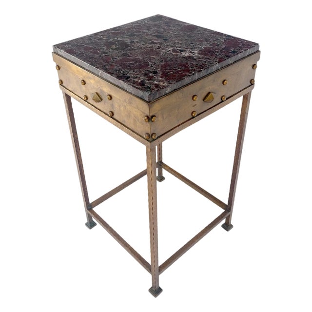 Solid Heavy Forged Copper Marble Top 18" Square Stand Lamp Table Pedestal For Sale