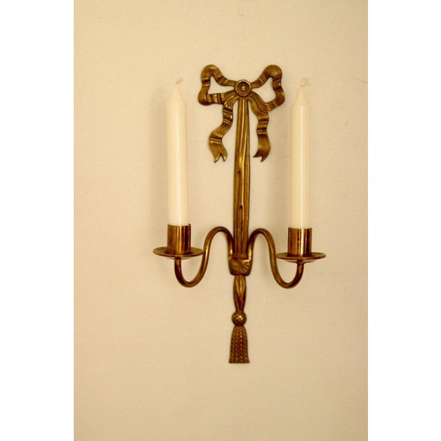 Vintage French Brass Double Arm Bow Sconces, Set of 2 For Sale - Image 4 of 13