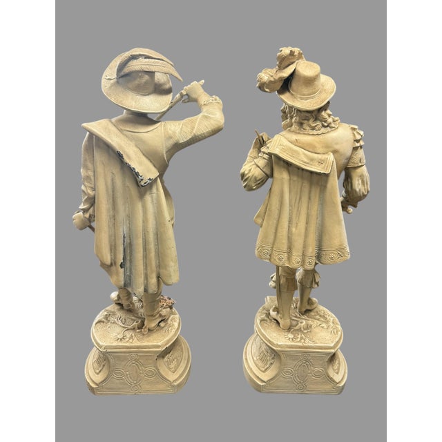Pair of Antique Cast Metal Spelter Figural Statues Don Juan & Don Cesar For Sale - Image 10 of 12