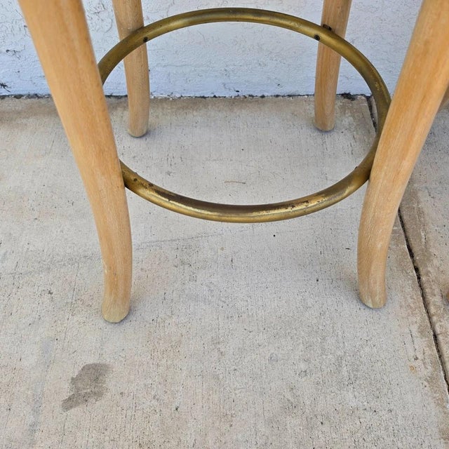 Vintage Venetian Grotto Style Carved Wood Palm Leaf Barstools Set of 2 For Sale - Image 10 of 15
