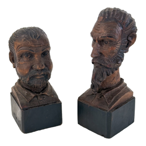 Pair of Vintage Carved Spanish Busts, Don Quixote and Sancho Panza