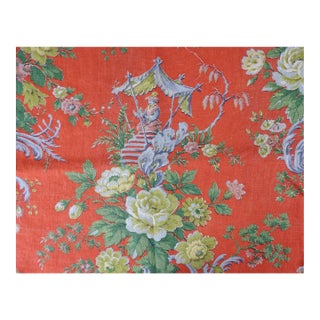 Vintage Red Chinoiserie Toile Fabric Remnant For Sale