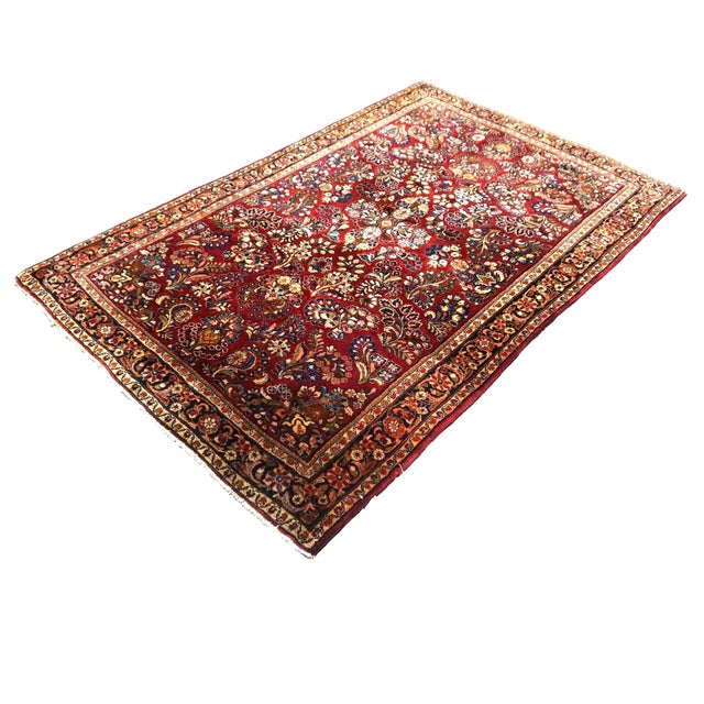 1920s Antique Persian Sarouk Wool 4x6 Red, Orange & Ivory Handmade Area Rug #9902994 For Sale - Image 5 of 7
