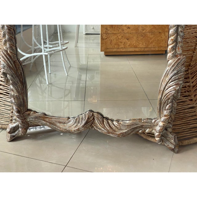 Vintage LaBarge Italian Silver Wood Carved Palm Tree Frond Wall Mirror Serge Roche Style For Sale In West Palm - Image 6 of 11