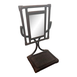 Vintage Rattan Bamboo Tabletop Mirror For Sale