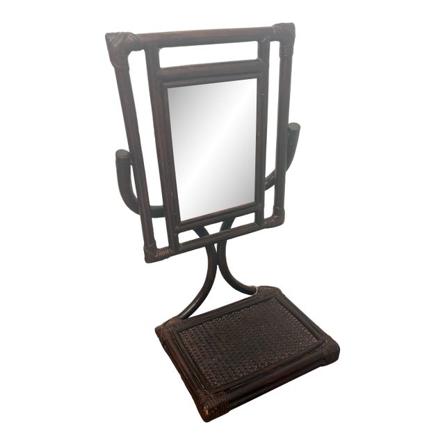 Vintage Rattan Bamboo Tabletop Mirror For Sale