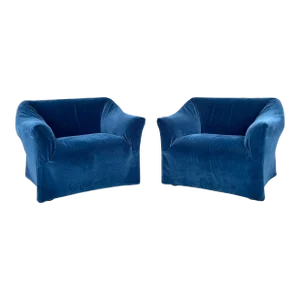 Pair of Mario Bellini Tentazione Lounge Chairs Recovered in Faux Mohair