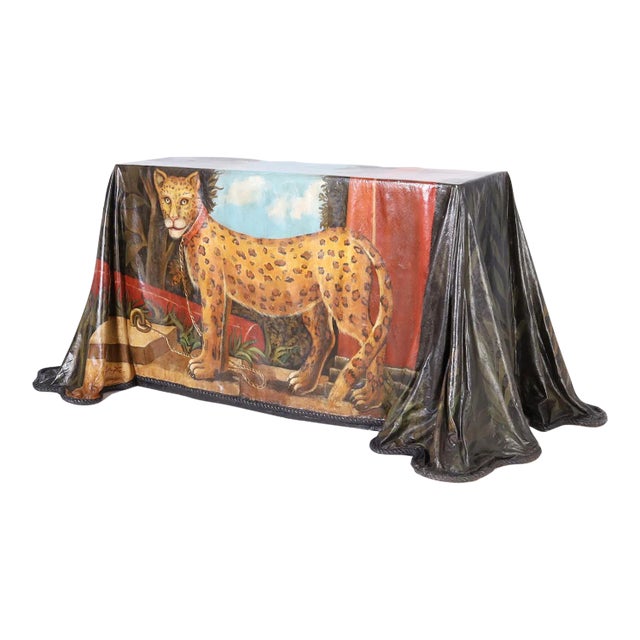 Mid Century Ghost Drapery Console With Painted Leopard by Reginald Baxter For Sale