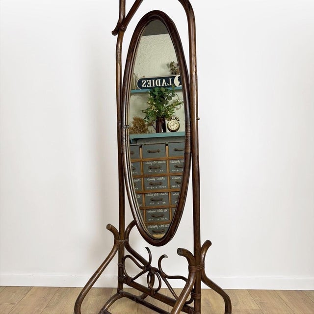Curved Wooden Psyche Mirror, 1960s For Sale - Image 4 of 15