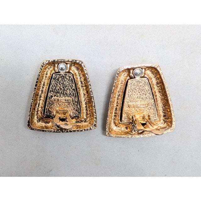 Metal Vintage 1980s Signed Panetta Goldtone Pavé Clear Rhinestone Clip Earrings-2 Pieces For Sale - Image 7 of 7