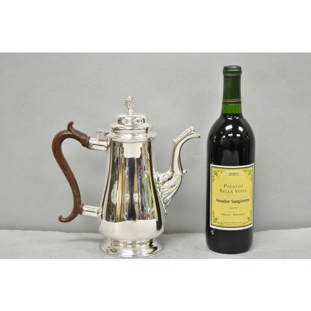 Vintage Victorian Silver Plated Coffee Pot Tea Kettle w/ Carved Wood Handle. Circa Mid 20th Century. Measurements: 10" H x...