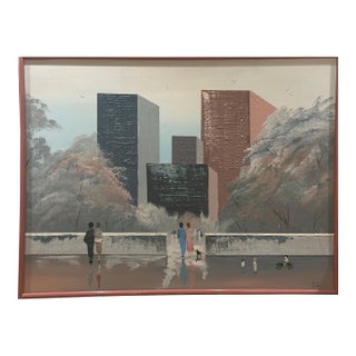 1980's Cityscape Oil on Canvas Painting by Eve Lynn For Sale