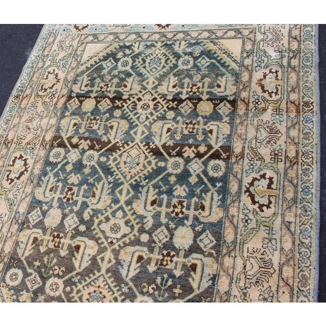 Early 20th Century Persian Malayer Rug With All-Over Design in Gray, Blue, Cream, Pink Tones For Sale - Image 5 of 13