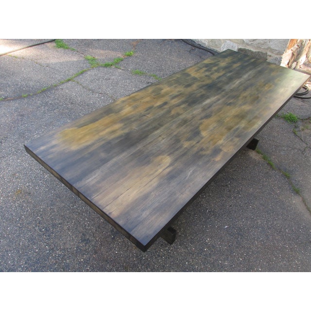 Wood Mid Century Trestle Style Dining Table Table, Eight Feet Long For Sale - Image 7 of 11