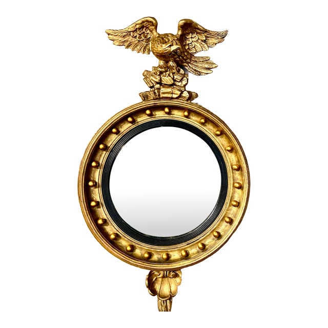 Regency Period Giltwood Convex Eagle Mirror, C. 1820-1825, England 1 For Sale