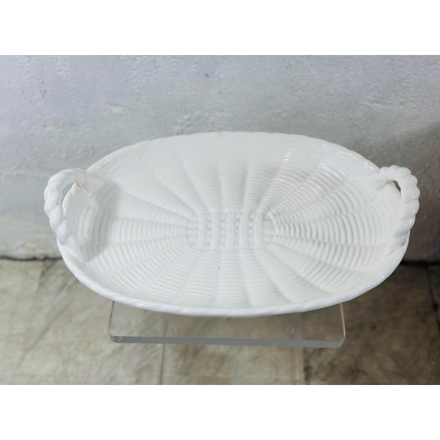 Large Vintage Basket Weave Ceramic Platter For Sale In Charleston - Image 6 of 7