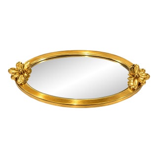 Vintage Gold Floral Bow Mirrored Vanity Tray | Hollywood Regency For Sale
