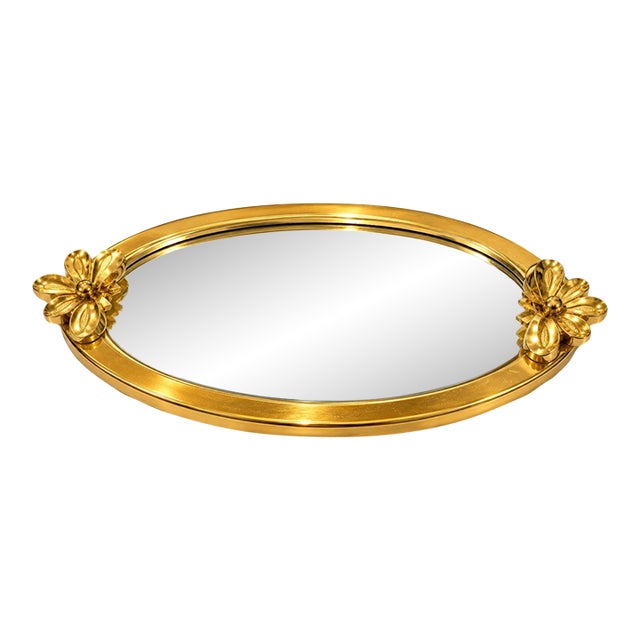 Vintage Gold Floral Bow Mirrored Vanity Tray | Hollywood Regency For Sale