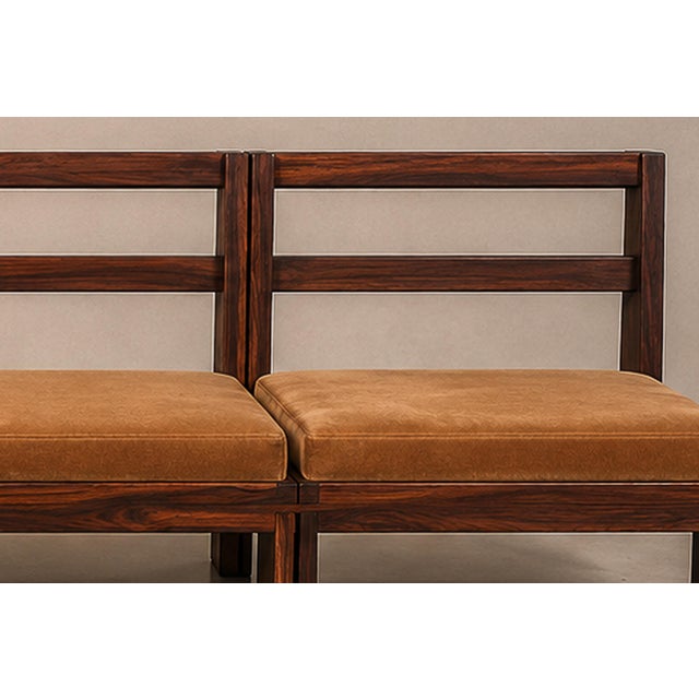 Monumental Brazilian Modern Three-Module Bench in Rosewood and Warm Camel Mohair, 1960s For Sale - Image 14 of 18