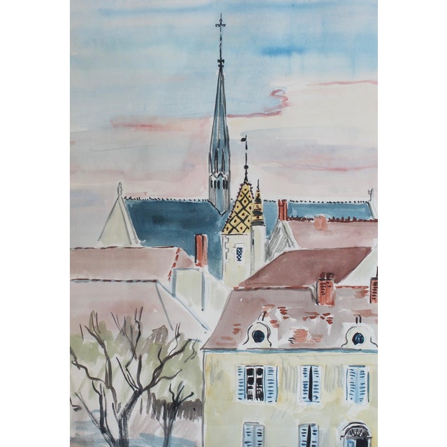Yves Brayer, A Street in Beaune, Watercolor For Sale - Image 3 of 16