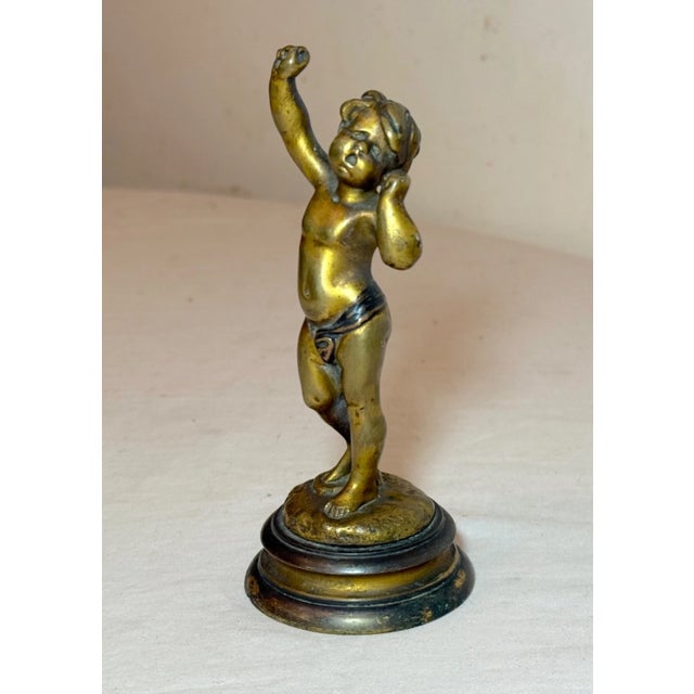 Antique Patinated Gilt Bronze Baby Boy Cupid Yawning Sculpture Statue Figure For Sale - Image 4 of 16