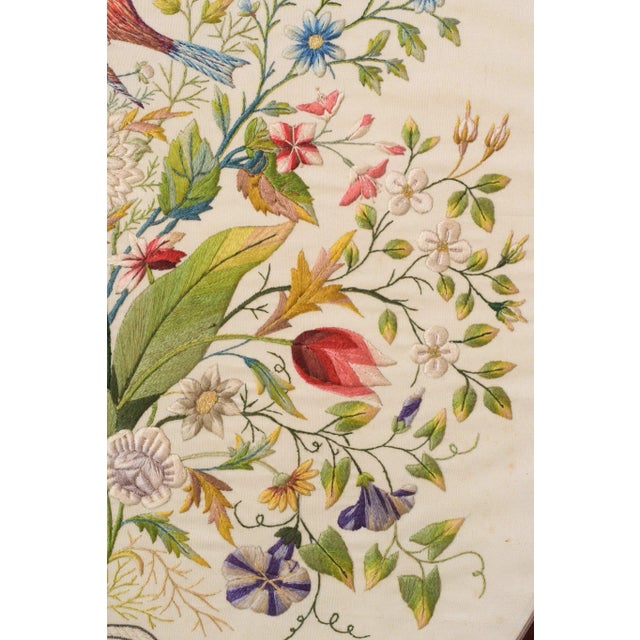 Textile Framed Embroidery with Flowers and Birds For Sale - Image 7 of 12