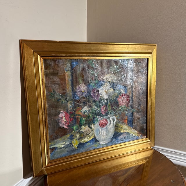 1950s Vintage 1950s Floral Oil Painting by Listed Artist Jean Spencer For Sale - Image 5 of 11