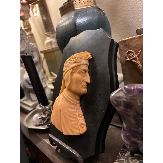 Early 19th Century Italian Grand Tour Relief Siena Marble Carved Profile Plaque of Dante Alighieri Paperweight For Sale - Image 9 of 13