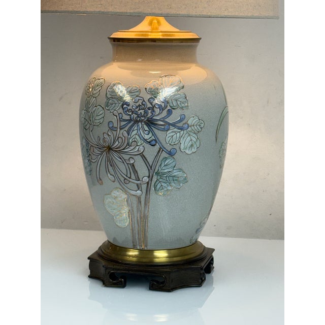 Ceramic Chinoiserie Floral Ceramic Table Lamp, Late 20th Century For Sale - Image 7 of 12