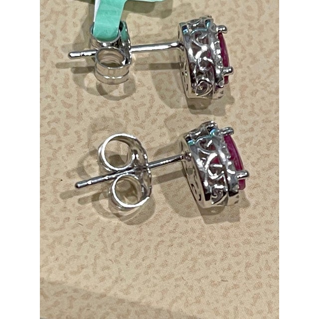 1 Carat Oval Natural Ruby and Diamond Stud Post Earrings 14 Karat White Gold For Sale - Image 9 of 18