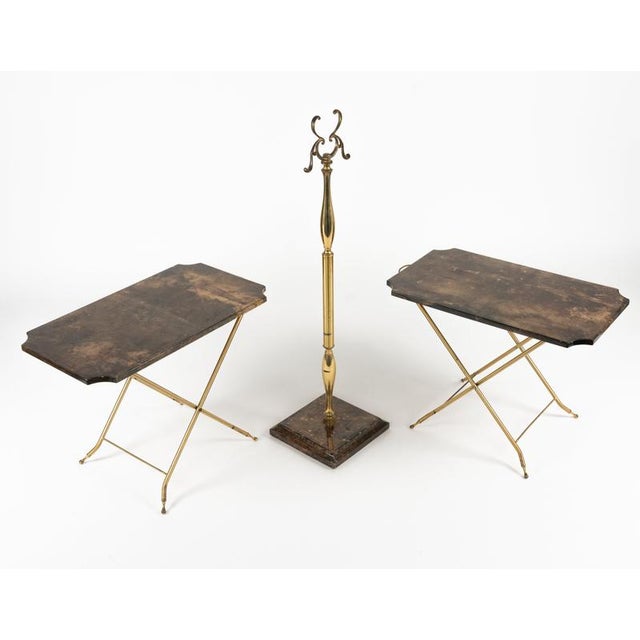 Metal Mid-Century Goatskin and Brass Serving Folding Tables by Aldo Tura, Italy, 1960s For Sale - Image 7 of 18