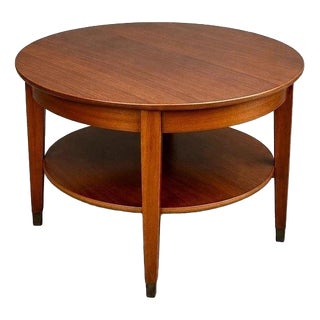 Vintage Round Teak Two-Tier Coffee Table with Shelving For Sale