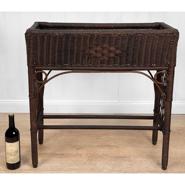A Victorian Woven Wicker Plant Stand Window Box, c. Early 20th Century - Robust Woven Roped Lined Wicker with Deep...