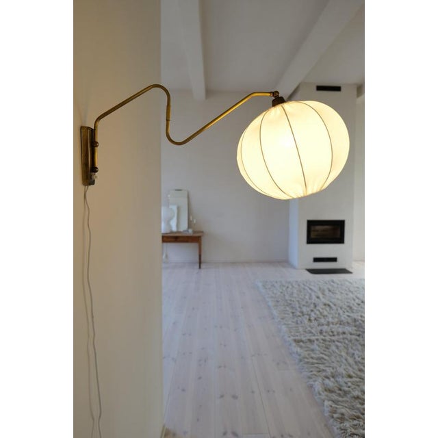 Mid-Century Wall Light in Brass and Cotton Shade, Sweden, 1960 For Sale - Image 8 of 12