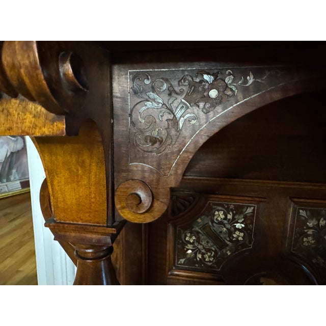 Fine German Renaissance Revival Walnut Console Table With Inlaid Marquetry and Provenance-Inscribed Rouge Marble TopCirca 1875–1890 For Sale - Image 12 of 18